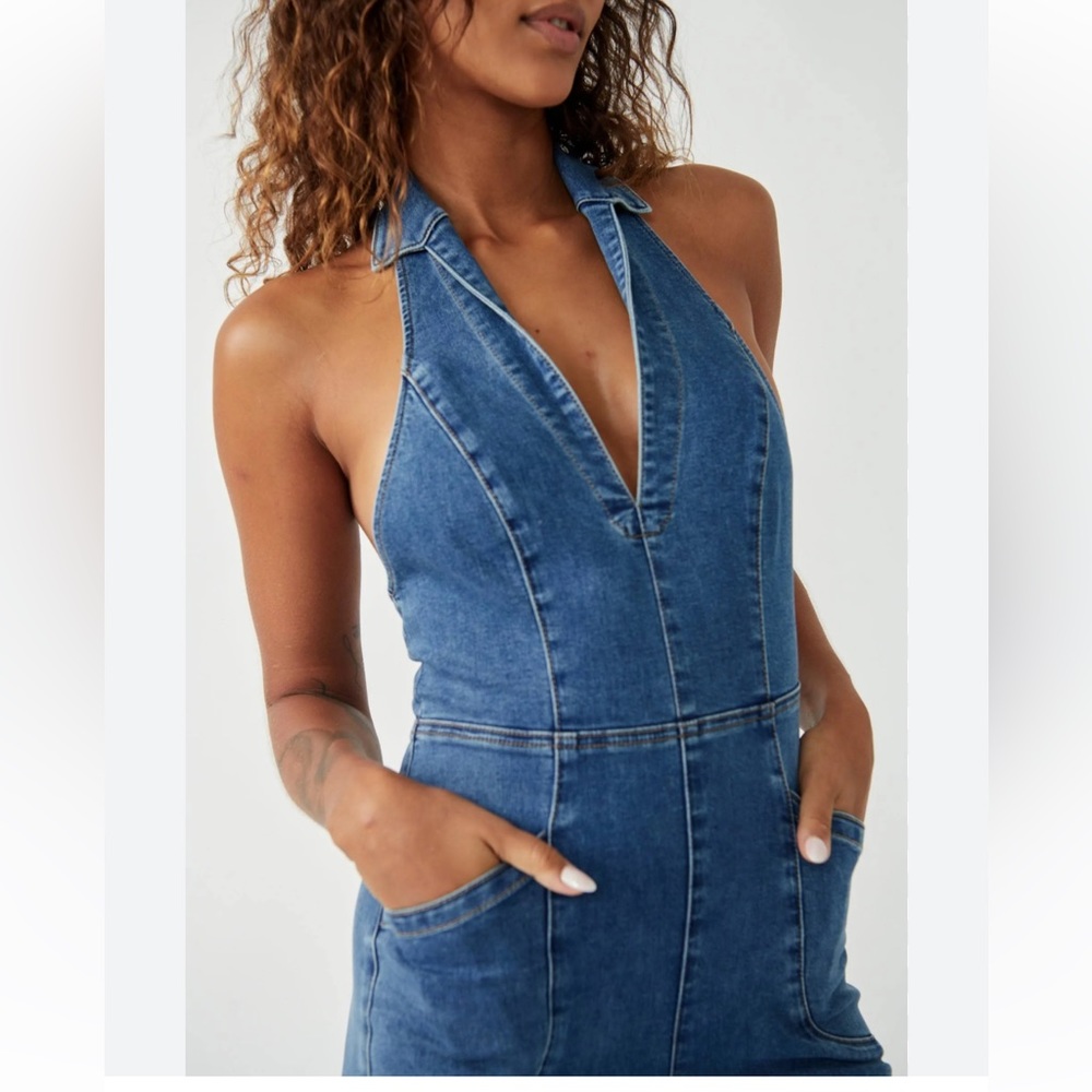 Free People Blue Denim Halter Jumpsuit - Picture 7 of 10